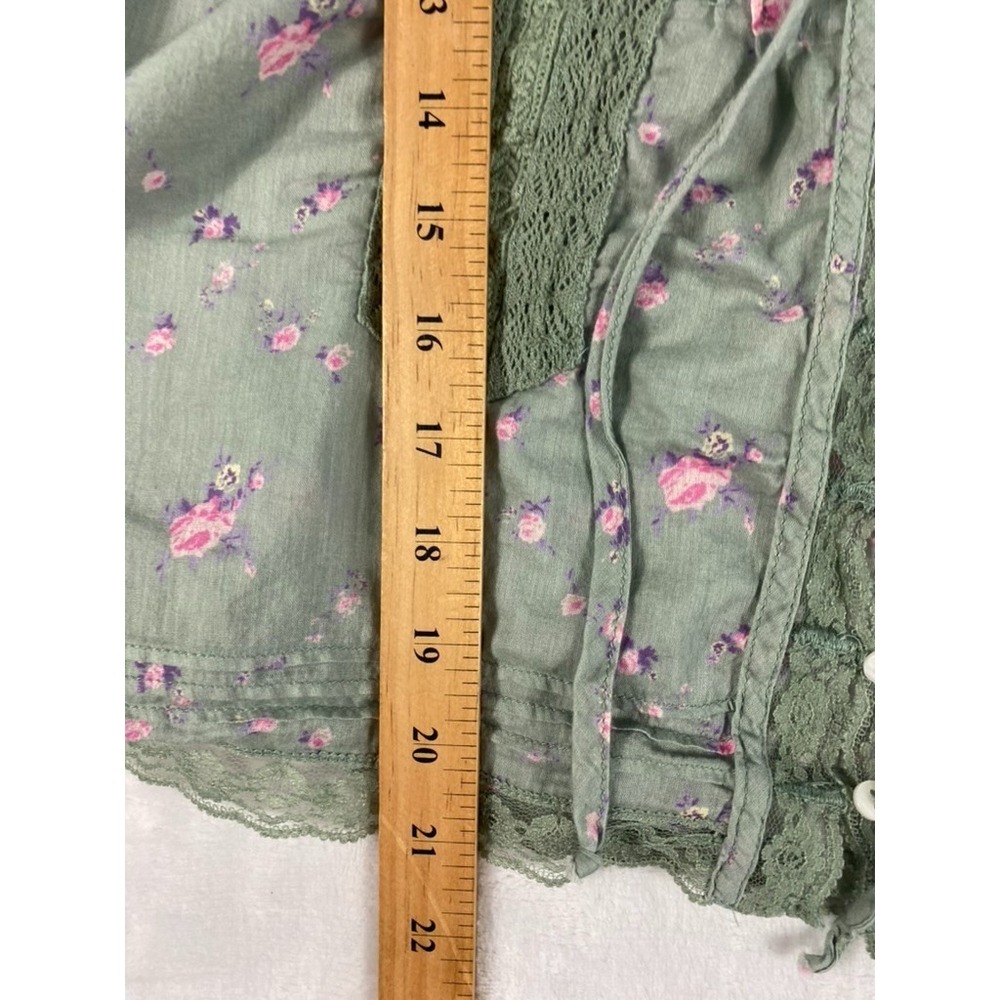 Free People Tank Blouse Top Women Sz L Green Lace Accent Forest Fairy - Picture 4 of 13